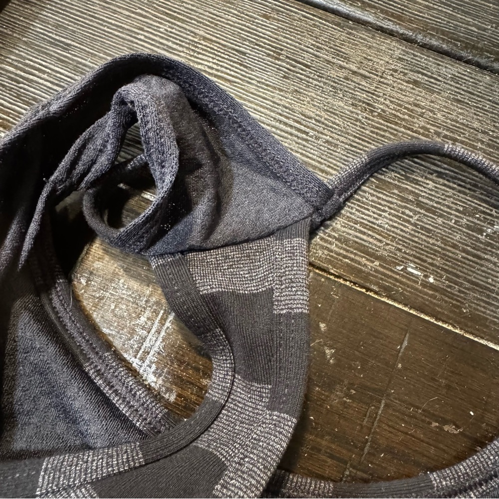 Lululemon black & gray tank top with attached sports bra, razor back, size 4. - Picture 12 of 14